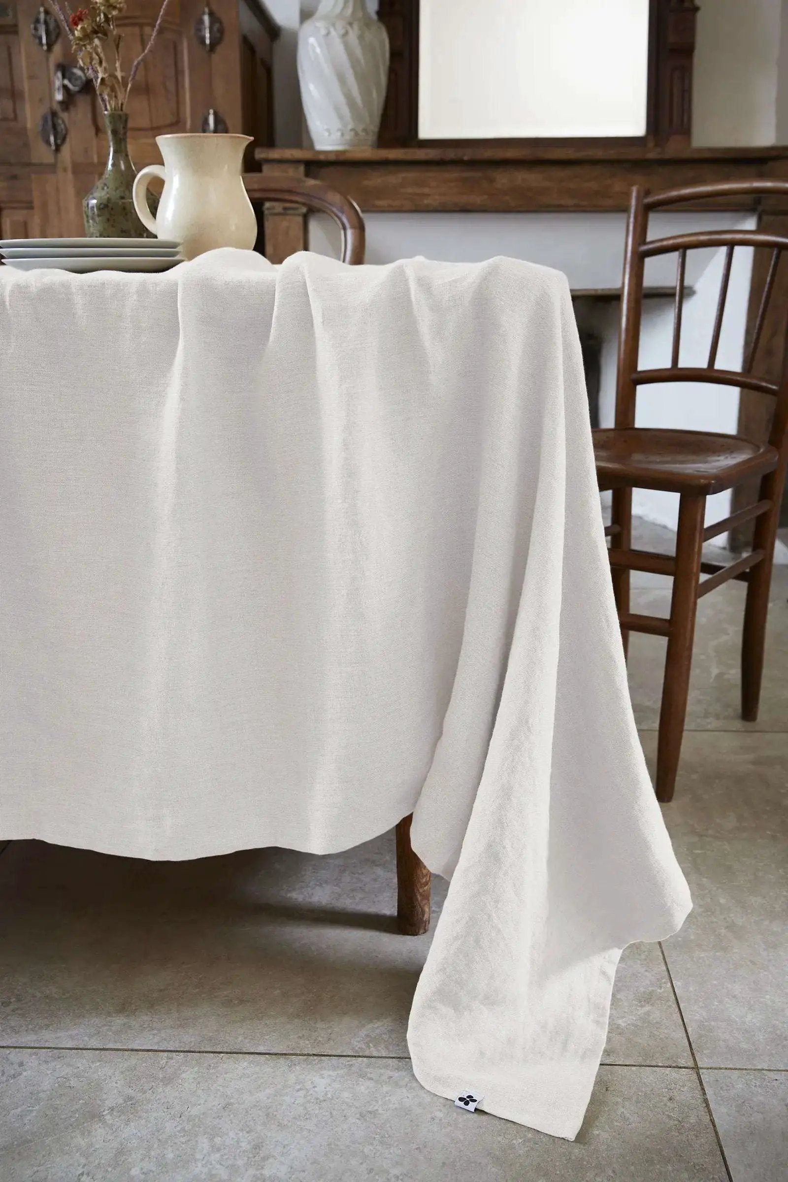 Nappe rectangle Lin lavé SOLINE Craie by L'effet papillon