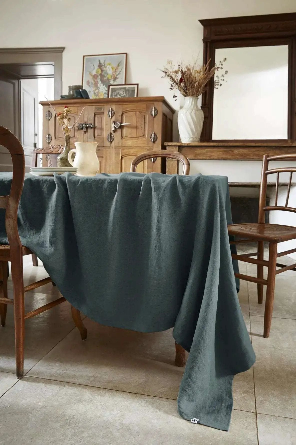 Nappe rectangle Lin lavé SOLINE Ardoise by L'effet papillon