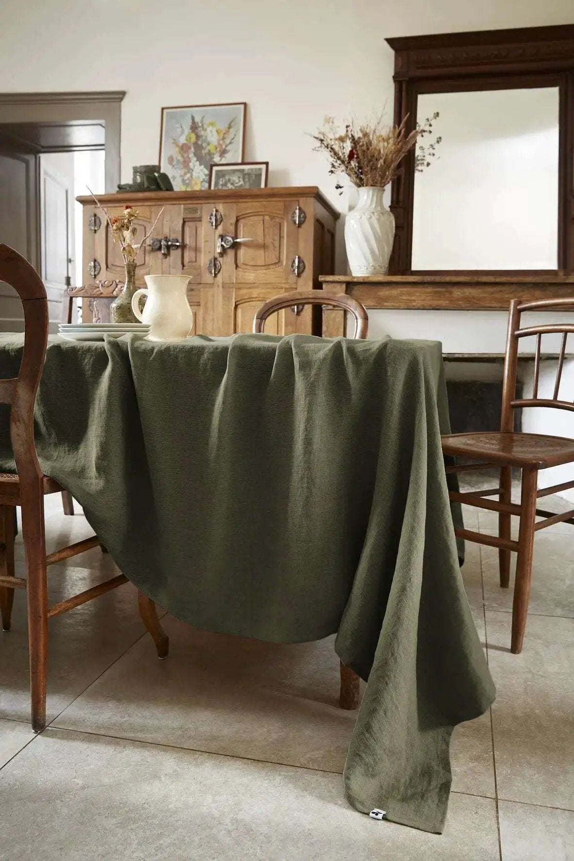 Nappe rectangle Lin lavé SOLINE Thym by L'effet papillon
