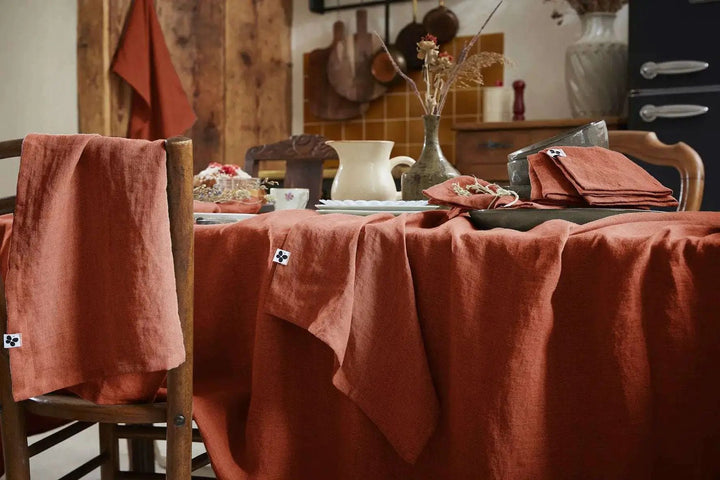 Nappe rectangle Lin lavé SOLINE Paprika by L'effet papillon
