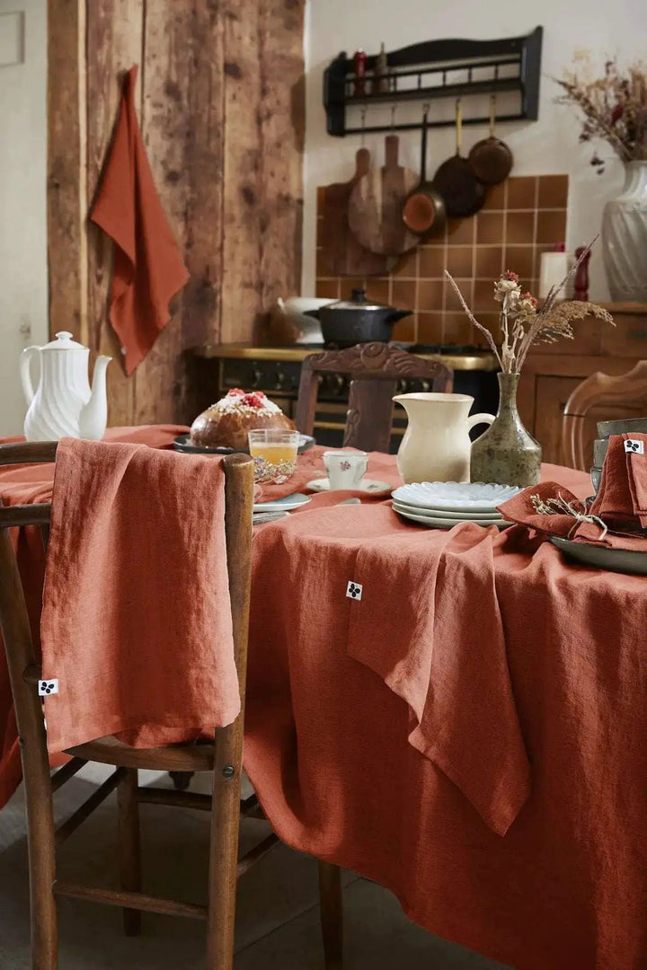 Nappe rectangle Lin lavé SOLINE Paprika by L'effet papillon