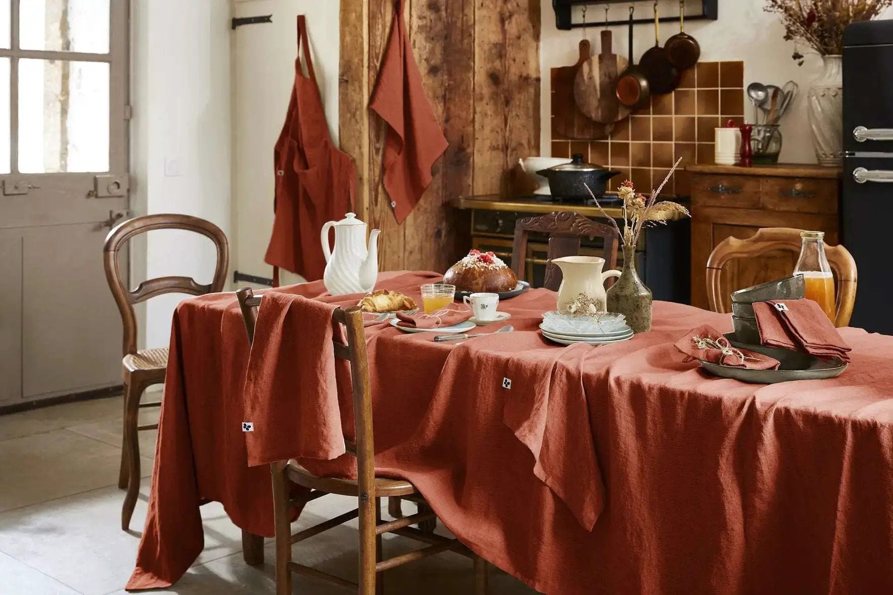Nappe rectangle Lin lavé SOLINE Paprika by L'effet papillon
