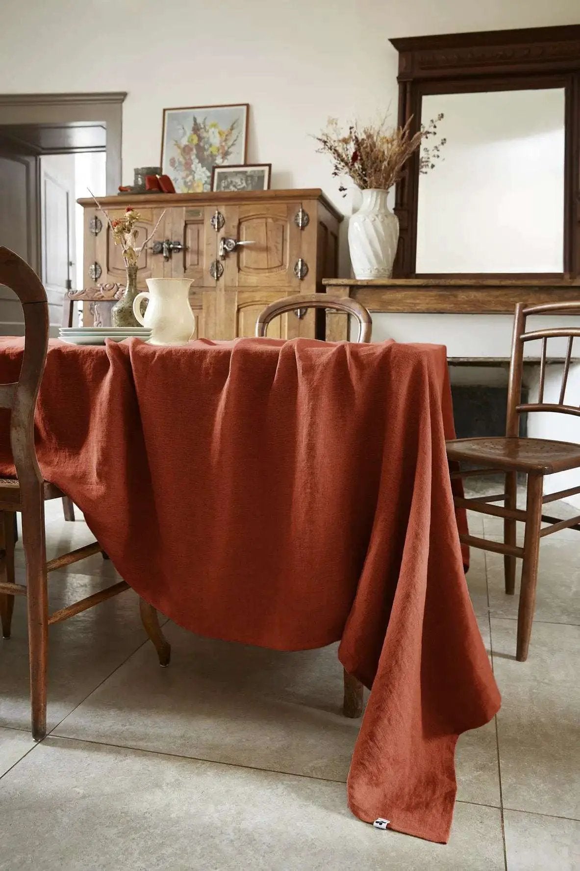Nappe rectangle Lin lavé SOLINE Paprika by L'effet papillon