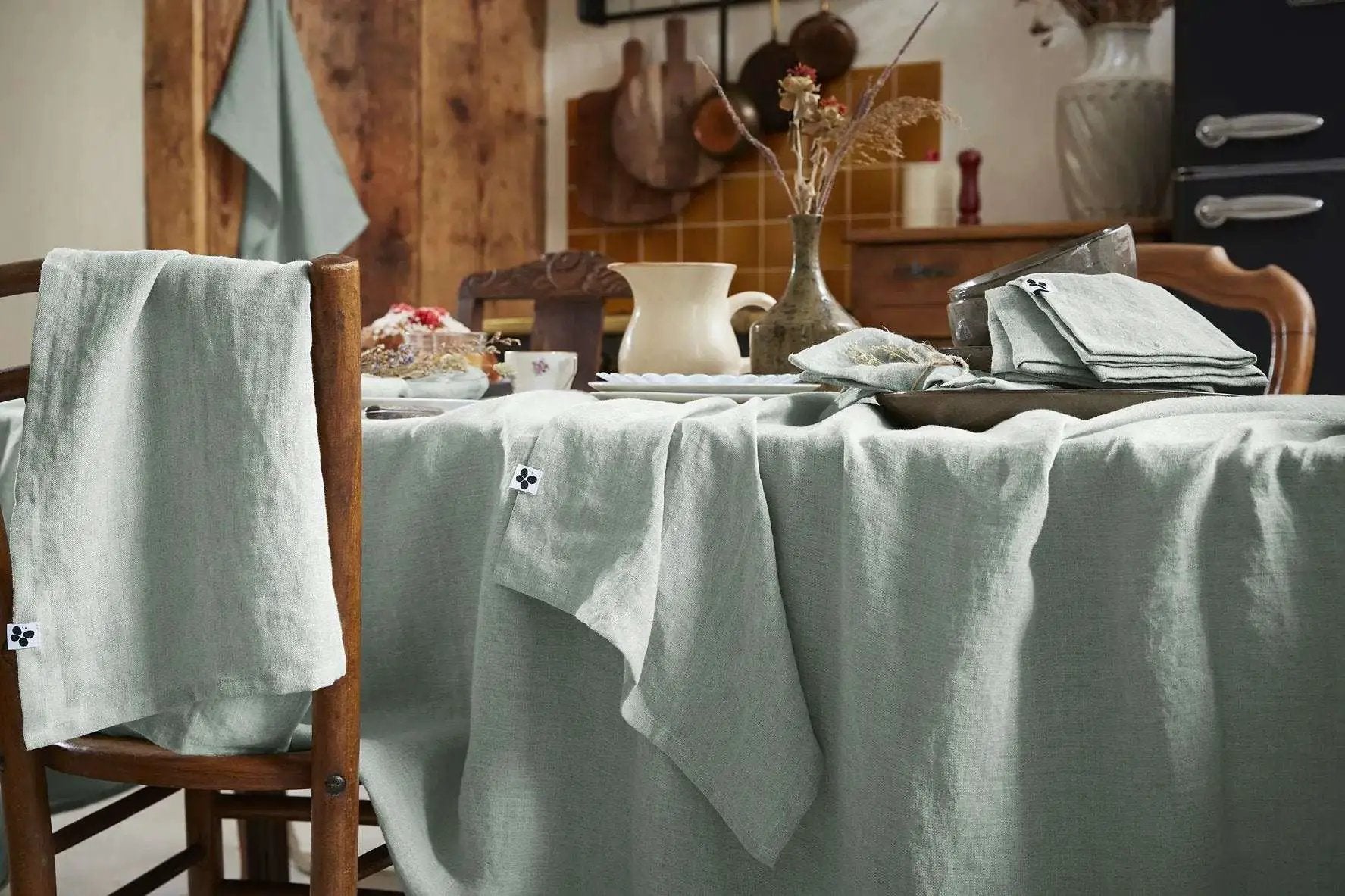 Nappe rectangle Lin lavé SOLINE Eucalyptus by L'effet papillon