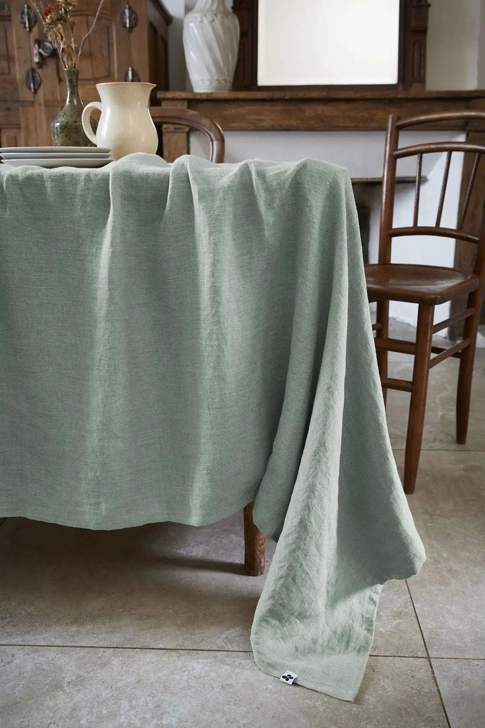 Nappe rectangle Lin lavé SOLINE Eucalyptus by L'effet papillon