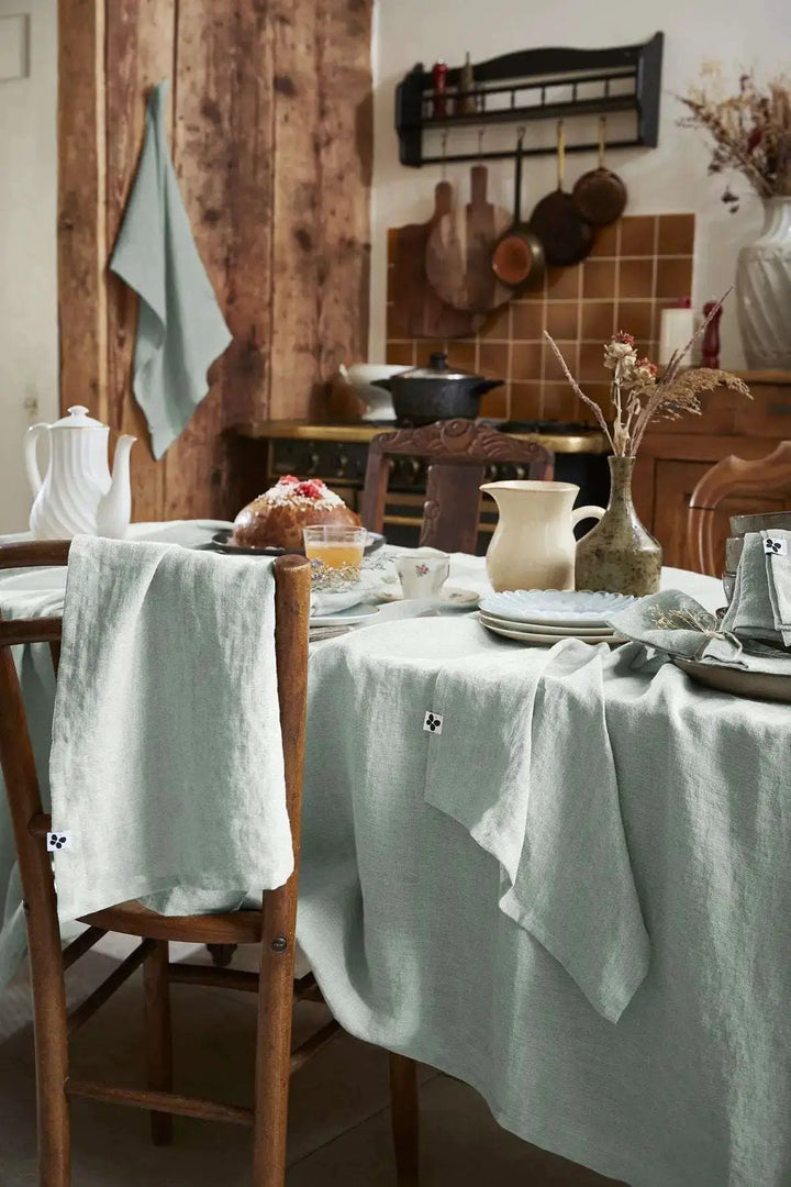 Nappe rectangle Lin lavé SOLINE Eucalyptus by L'effet papillon