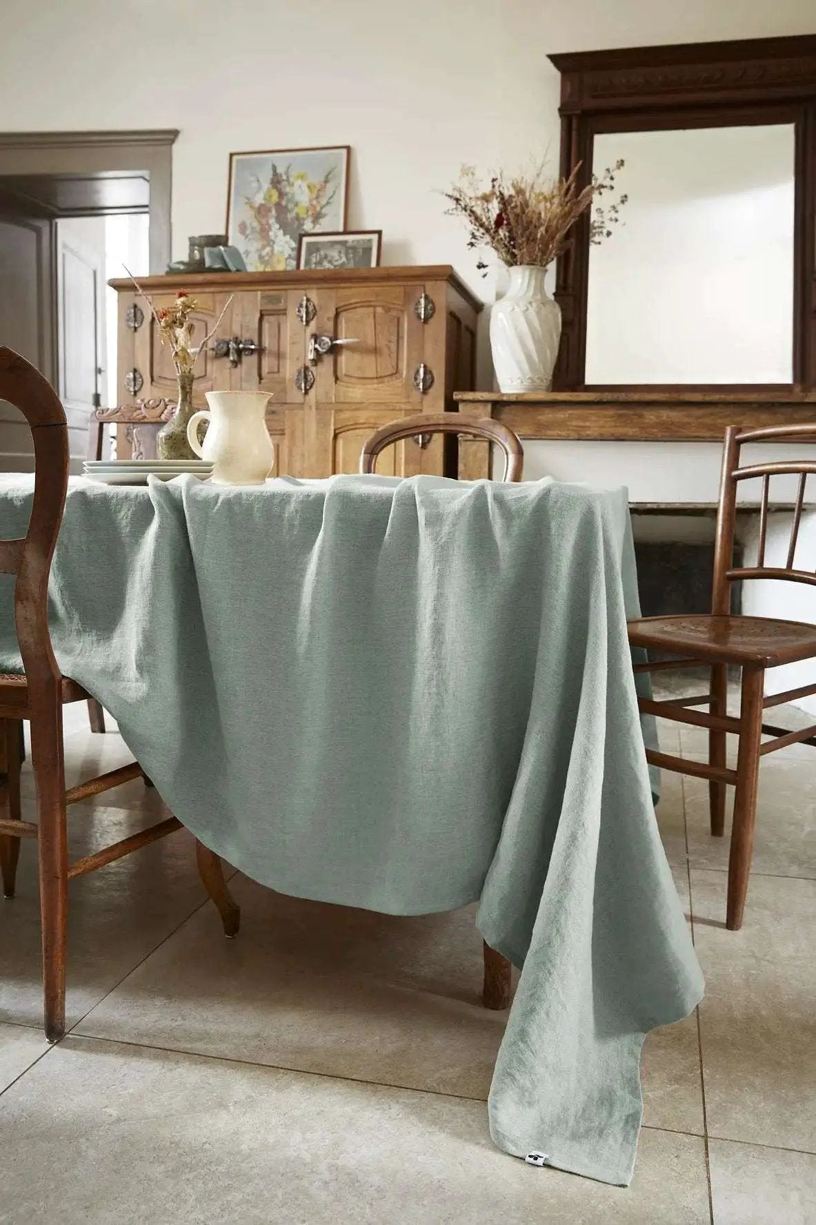 Nappe rectangle Lin lavé SOLINE Eucalyptus by L'effet papillon