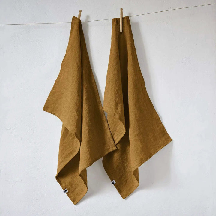 Lot de 2 Torchons Lin lavé 50 x 70 cm SOLINE Caramel by L'effet papillon