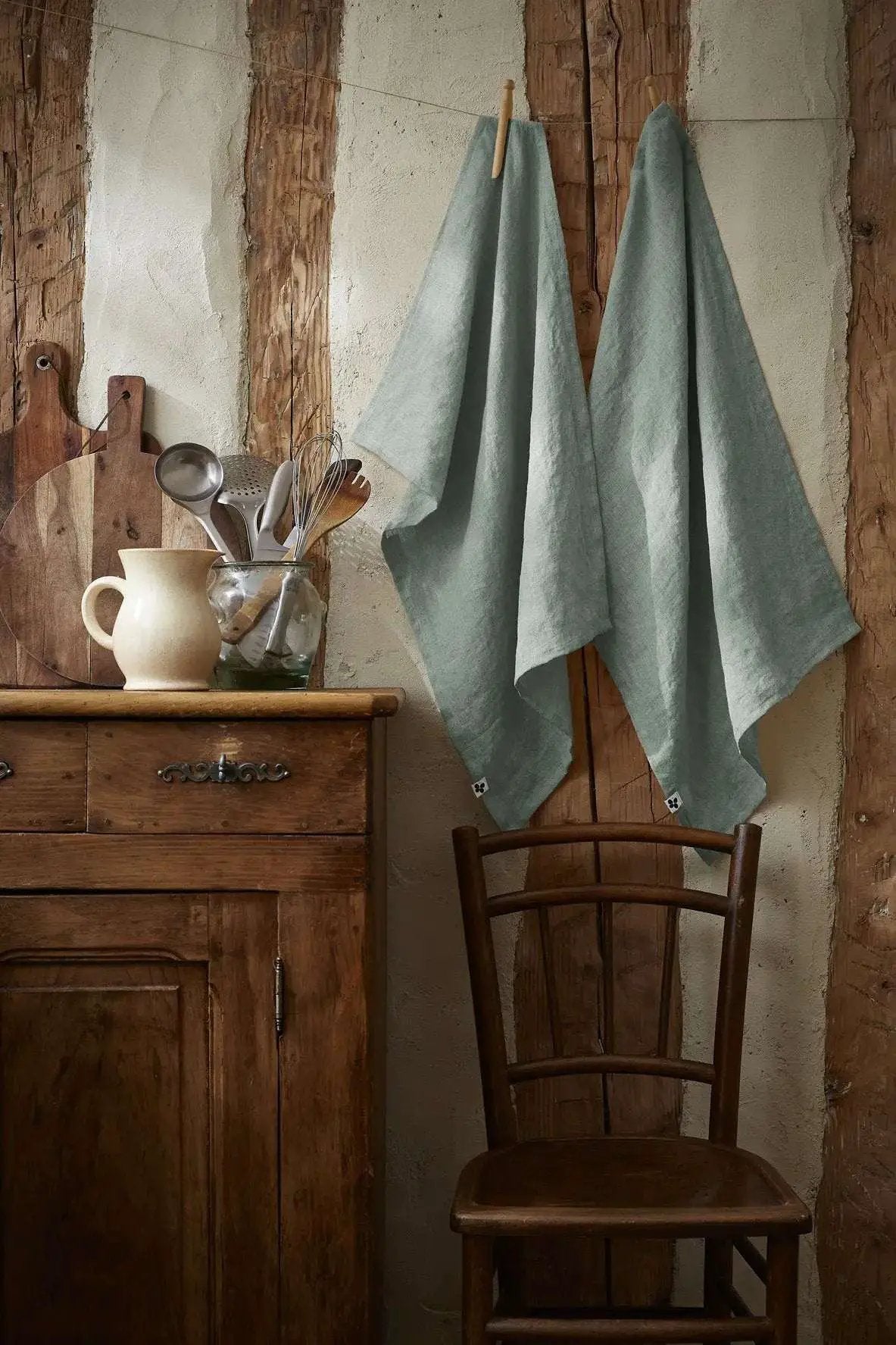 Lot de 2 Torchons Lin lavé 50 x 70 cm SOLINE Eucalyptus by L'effet papillon