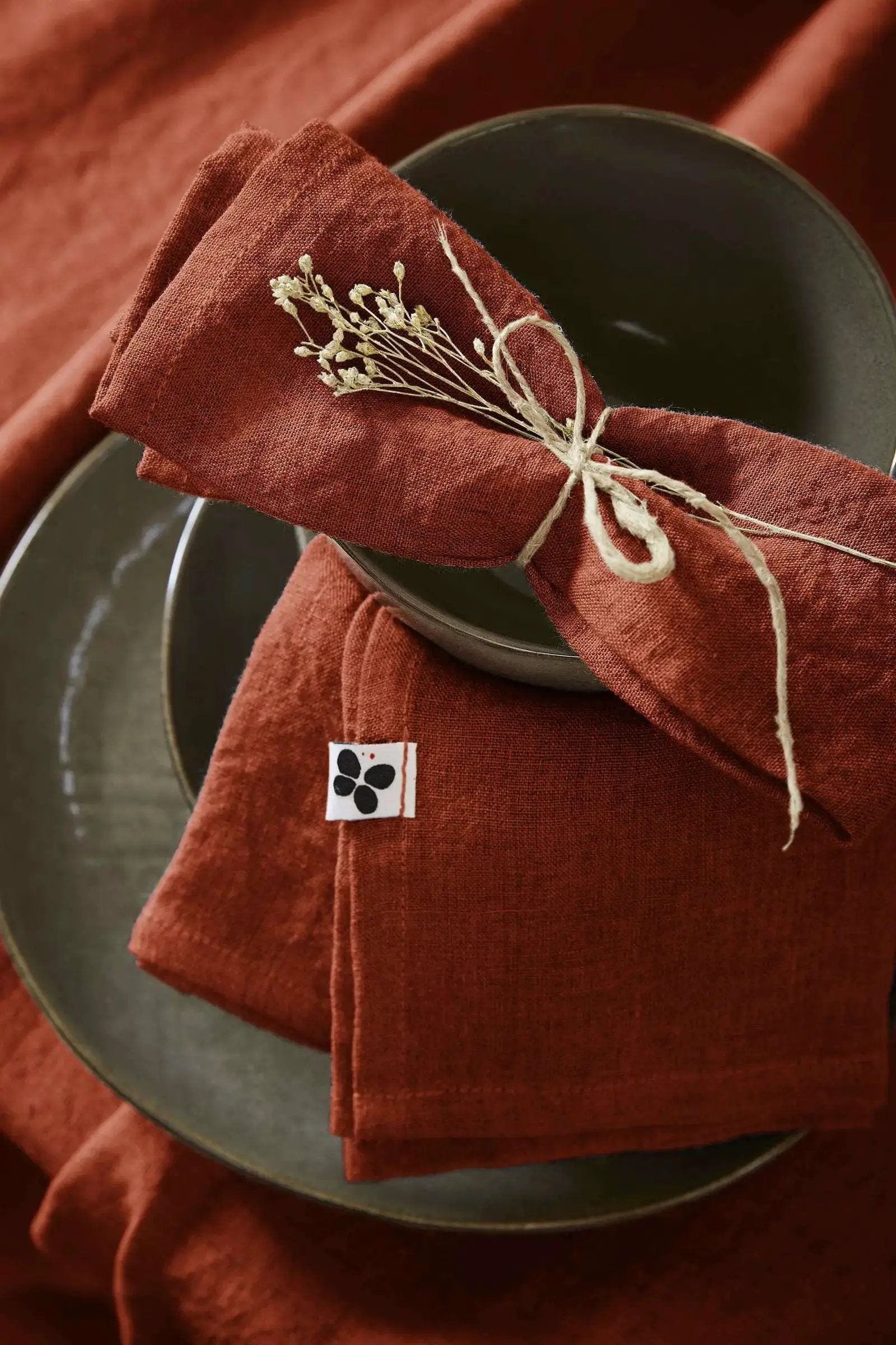 Lot de 3 serviettes Lin lavé 40 x 40 cm SOLINE Paprika by L'effet papillon