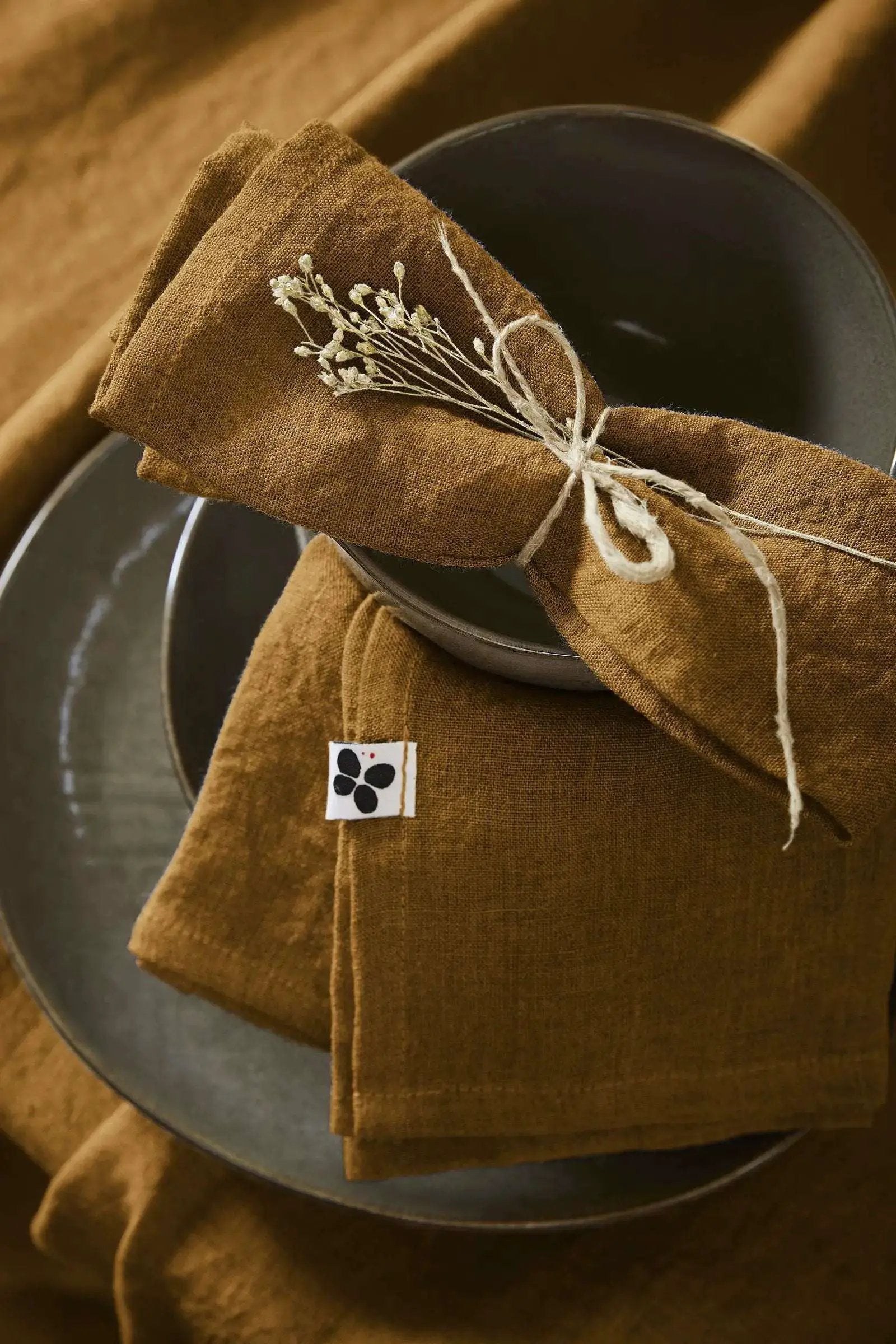 Lot de 3 serviettes Lin lavé 40 x 40 cm SOLINE Caramel by L'effet papillon