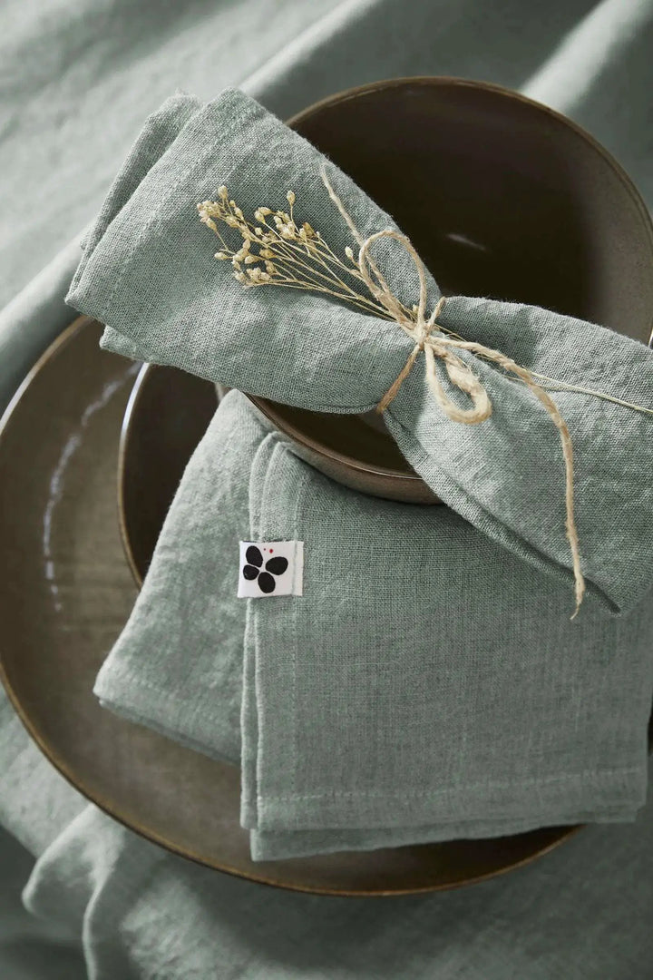 Lot de 3 serviettes Lin lavé 40 x 40 cm SOLINE Eucalyptus by L'effet papillon