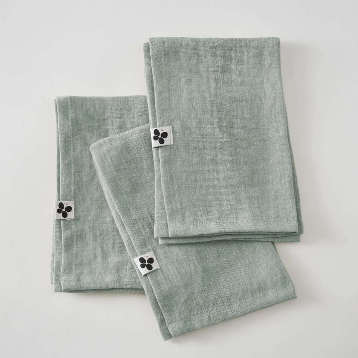 Lot de 3 serviettes Lin lavé 40 x 40 cm SOLINE Eucalyptus by L'effet papillon