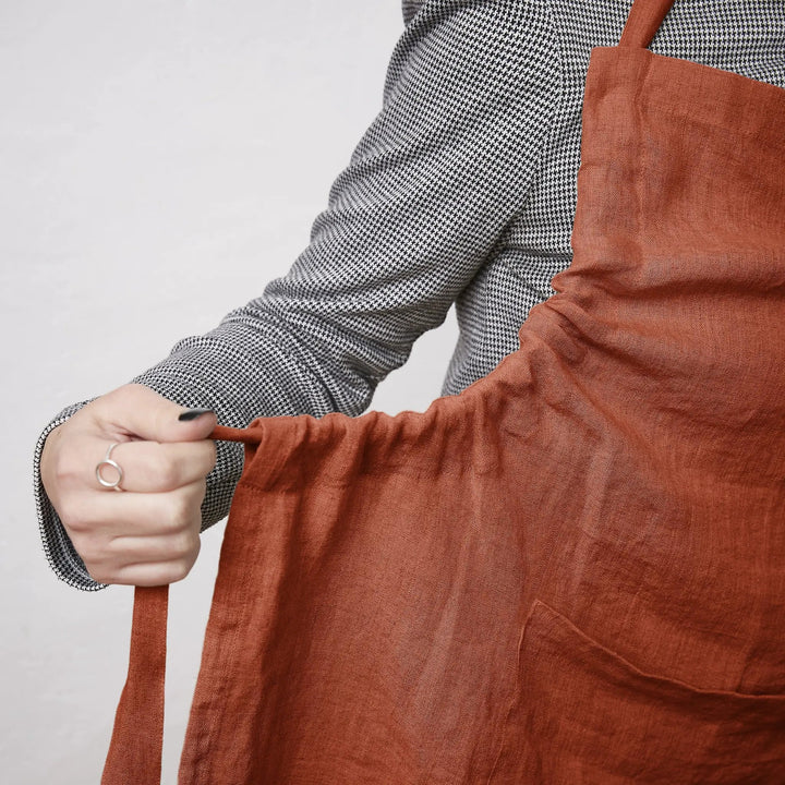 Tablier ajustable lin lavé 70 x 85 cm SOLINE Paprika by L'effet papillon