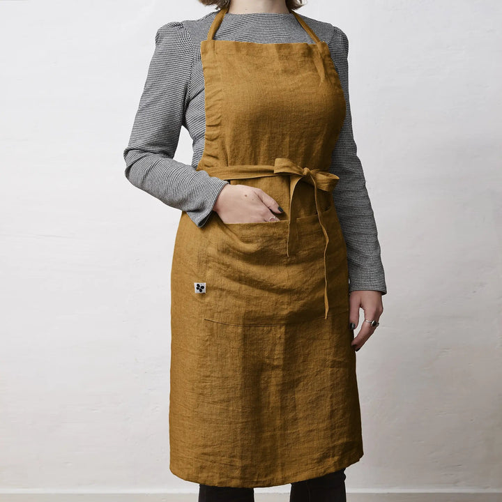Tablier ajustable lin lavé 70 x 85 cm SOLINE Caramel by L'effet papillon