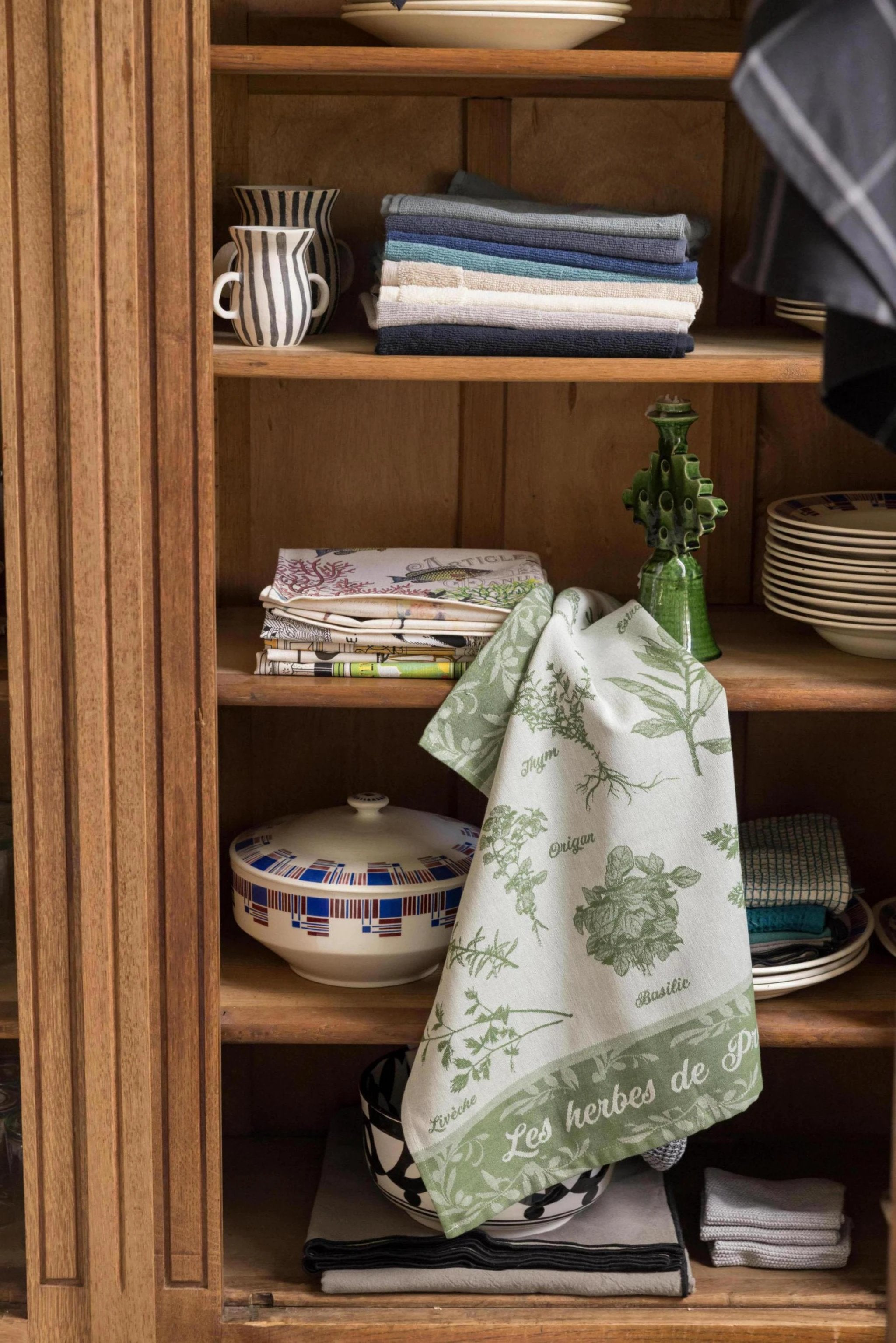 Torchon jacquard Herbes de provence Vert by Winkler