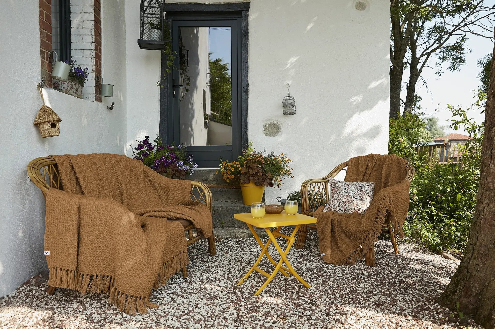 Plaid à franges 180 x 220 cm RPET GABIN Camel by L'effet papillon