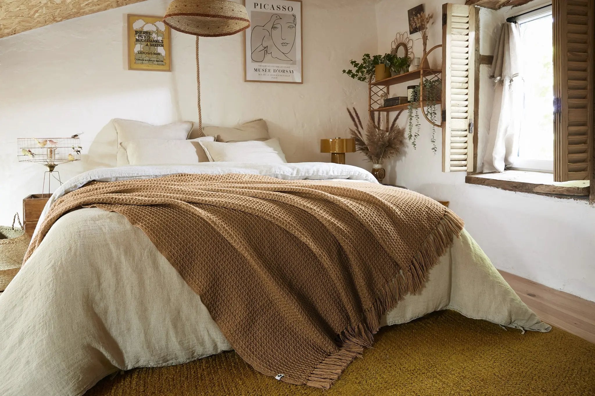 Plaid à franges 180 x 220 cm RPET GABIN Camel by L'effet papillon