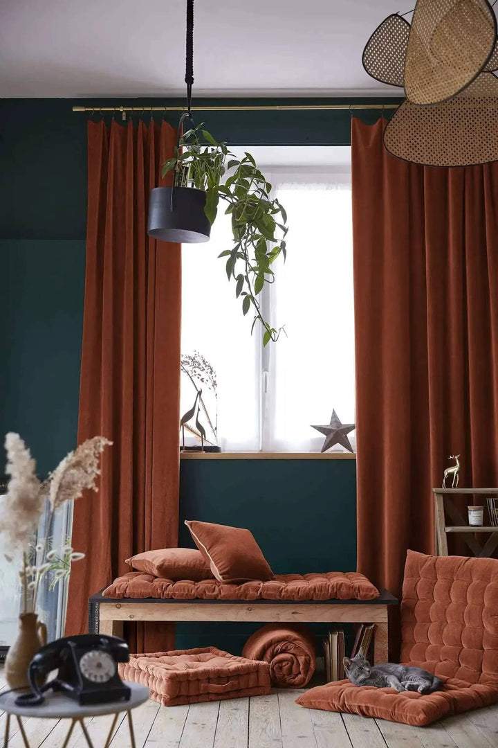 Coussin déhoussable Velours de coton CÉSAR Terracotta by L'effet papillon