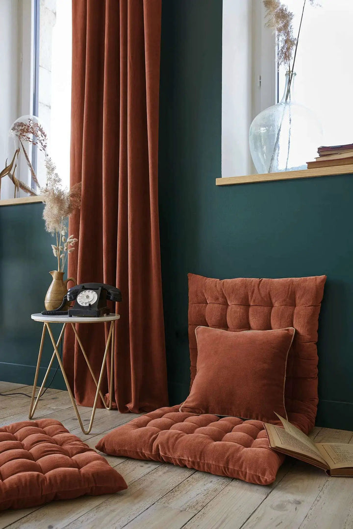Rideau ajustable + 8 anneaux pince 140 x 270 cm Velours de coton CÉSAR Terracotta by L'effet papillon