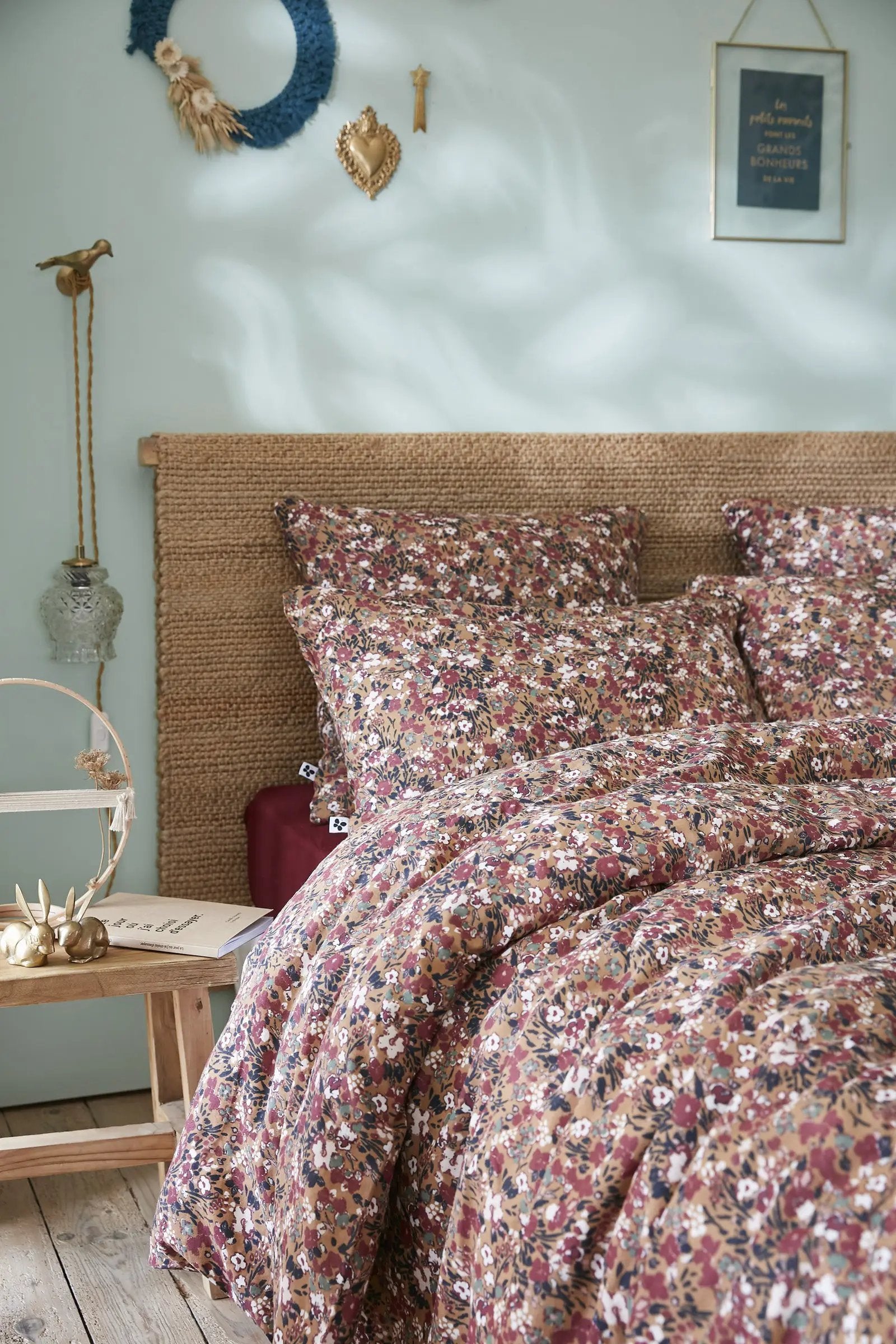 Housse de couette 140 x 200 cm Gaze de coton imprimée CAPUCINE Camel by L'effet papillon