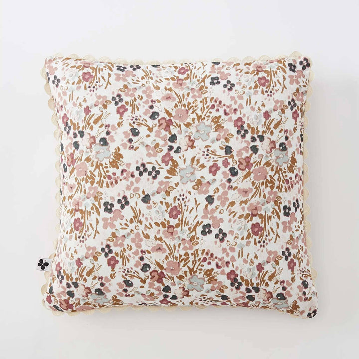 Coussin déhoussable avec croquet 40 x 40 cm Gaze de coton imprimée CAPUCINE Pampa by L'effet papillon