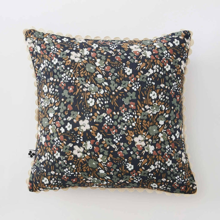 Coussin déhoussable avec croquet 40 x 40 cm Gaze de coton imprimée CAPUCINE Minuit by L'effet papillon