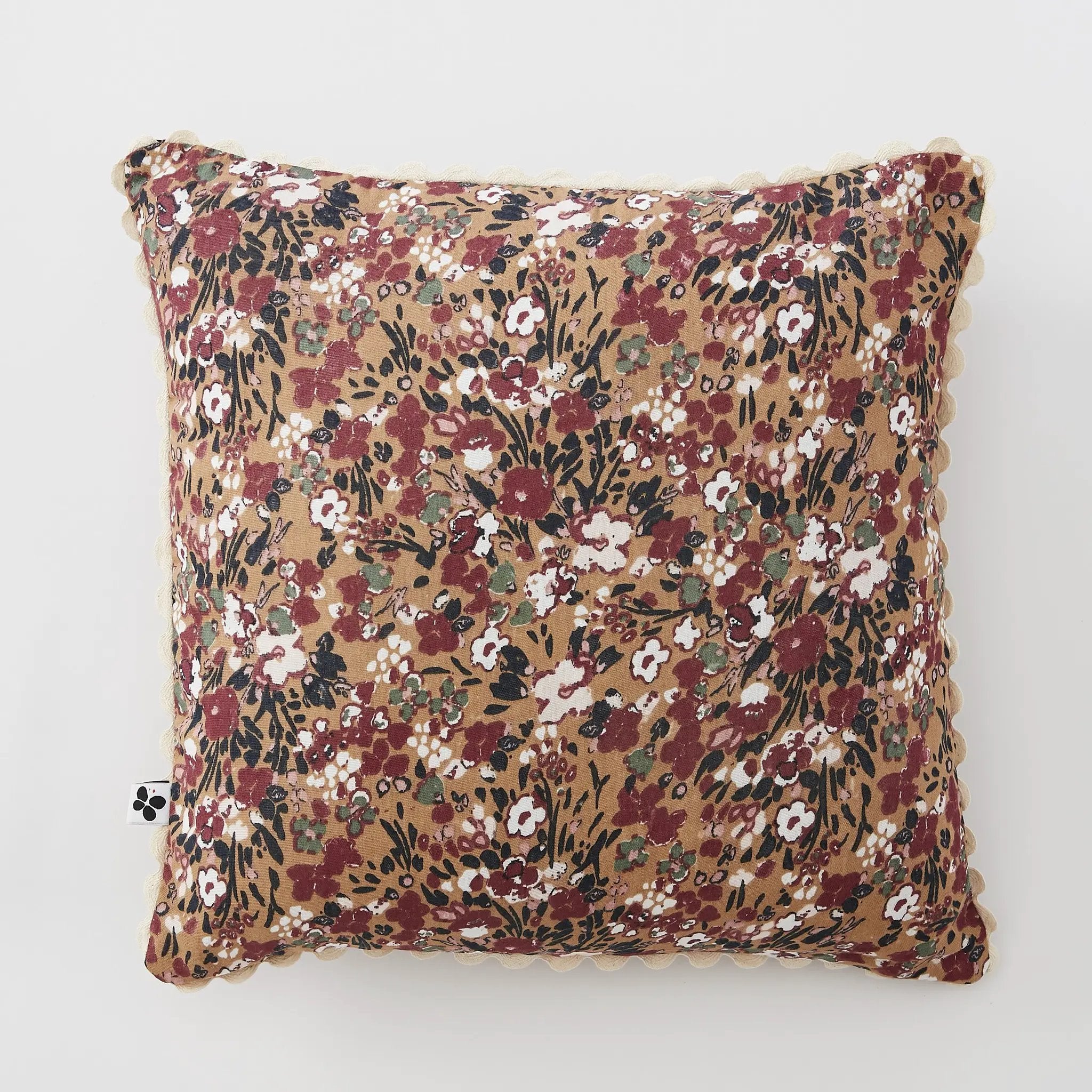 Coussin déhoussable avec croquet 40 x 40 cm Gaze de coton imprimée CAPUCINE Camel by L'effet papillon