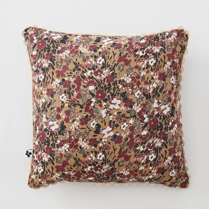 Coussin déhoussable avec croquet 40 x 40 cm Gaze de coton imprimée CAPUCINE Camel by L'effet papillon
