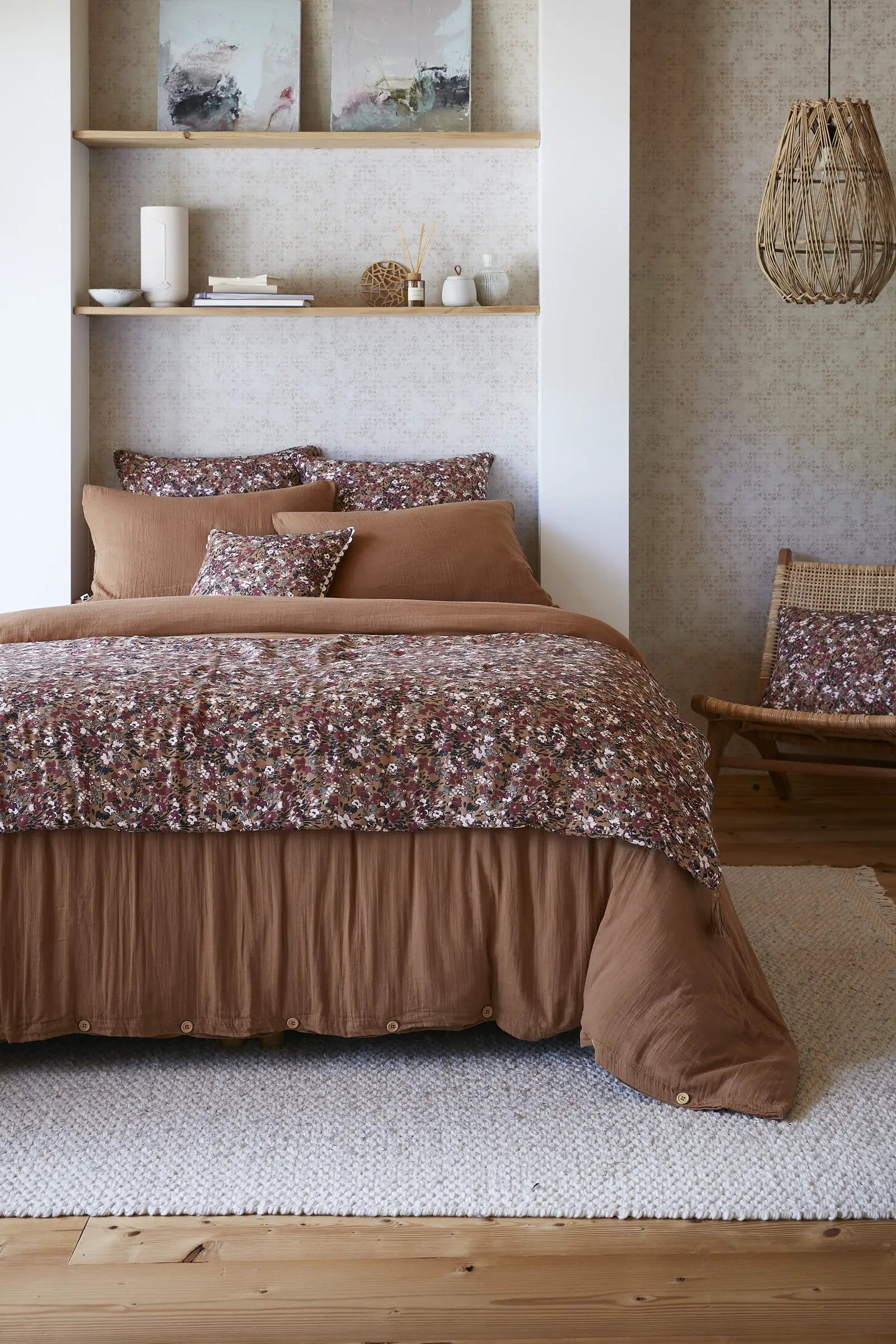 Bout de lit 90 x 200 cm Gaze de coton imprimée CAPUCINE Camel by L'effet papillon