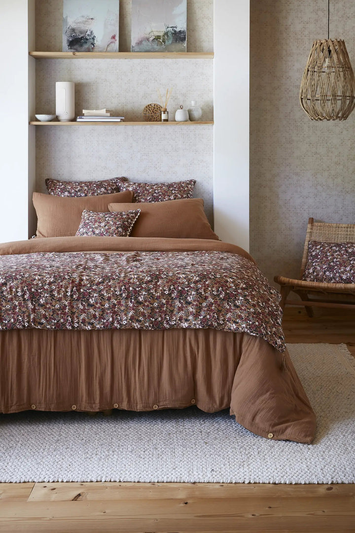 Bout de lit 90 x 200 cm Gaze de coton imprimée CAPUCINE Camel by L'effet papillon