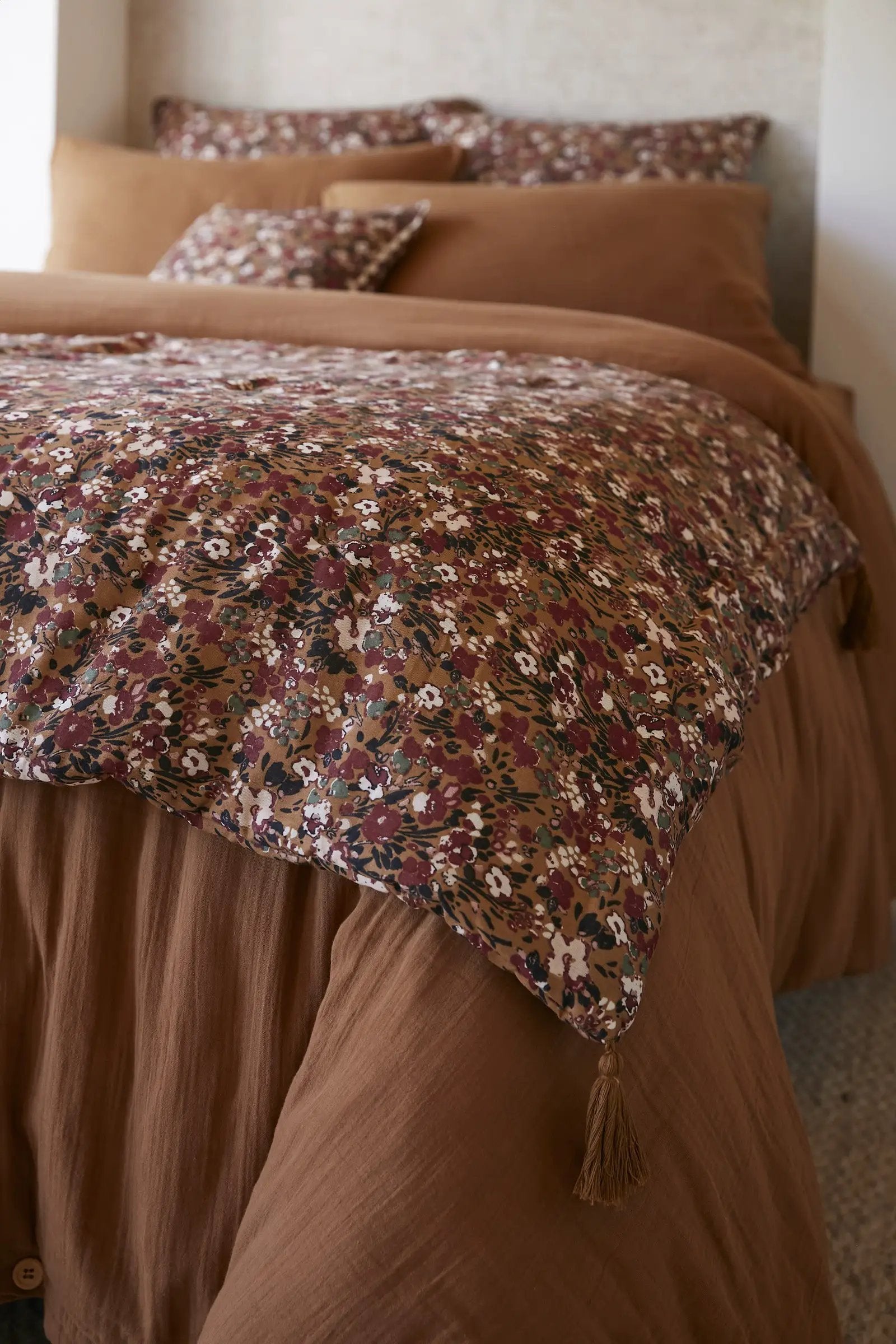 Bout de lit 90 x 200 cm Gaze de coton imprimée CAPUCINE Camel by L'effet papillon