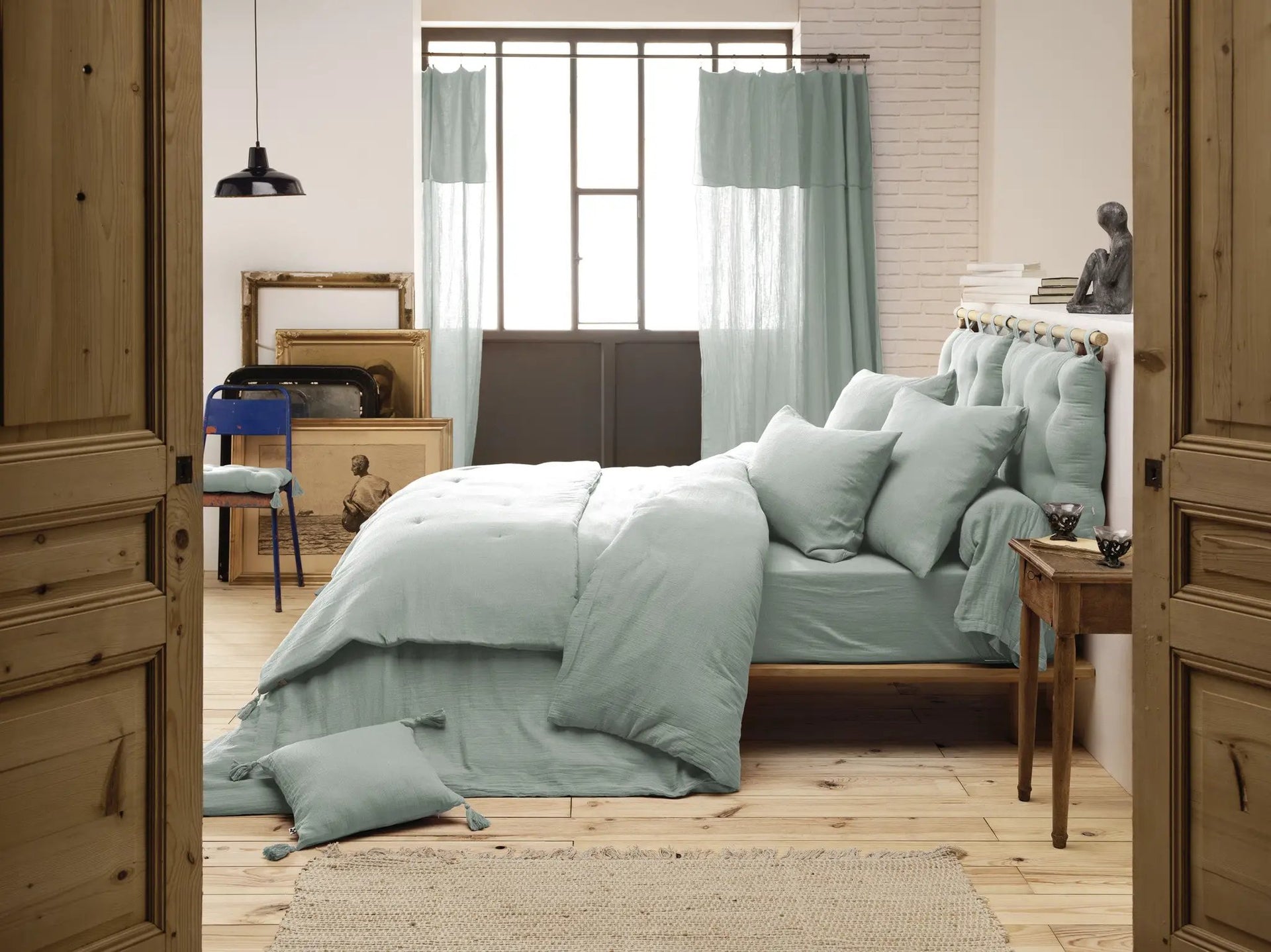 Bout de lit 90 x 200 cm Gaze de coton unie GAÏA Eucalyptus by L'effet papillon