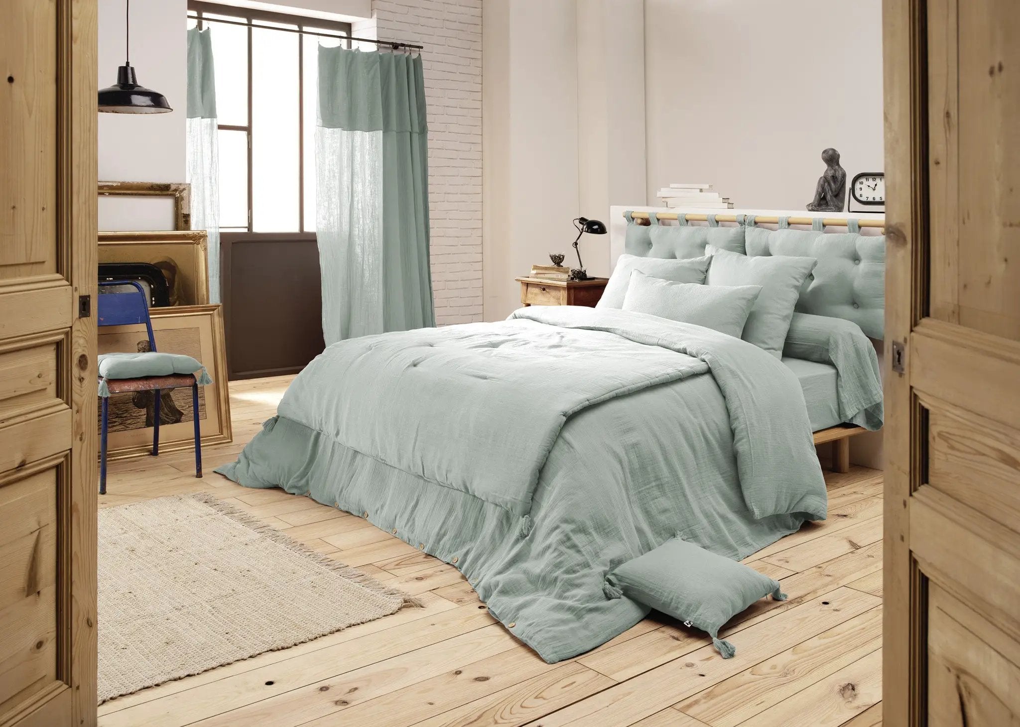 Edredon 150 x 150 cm Gaze de coton unie GAÏA Eucalyptus by L'effet papillon