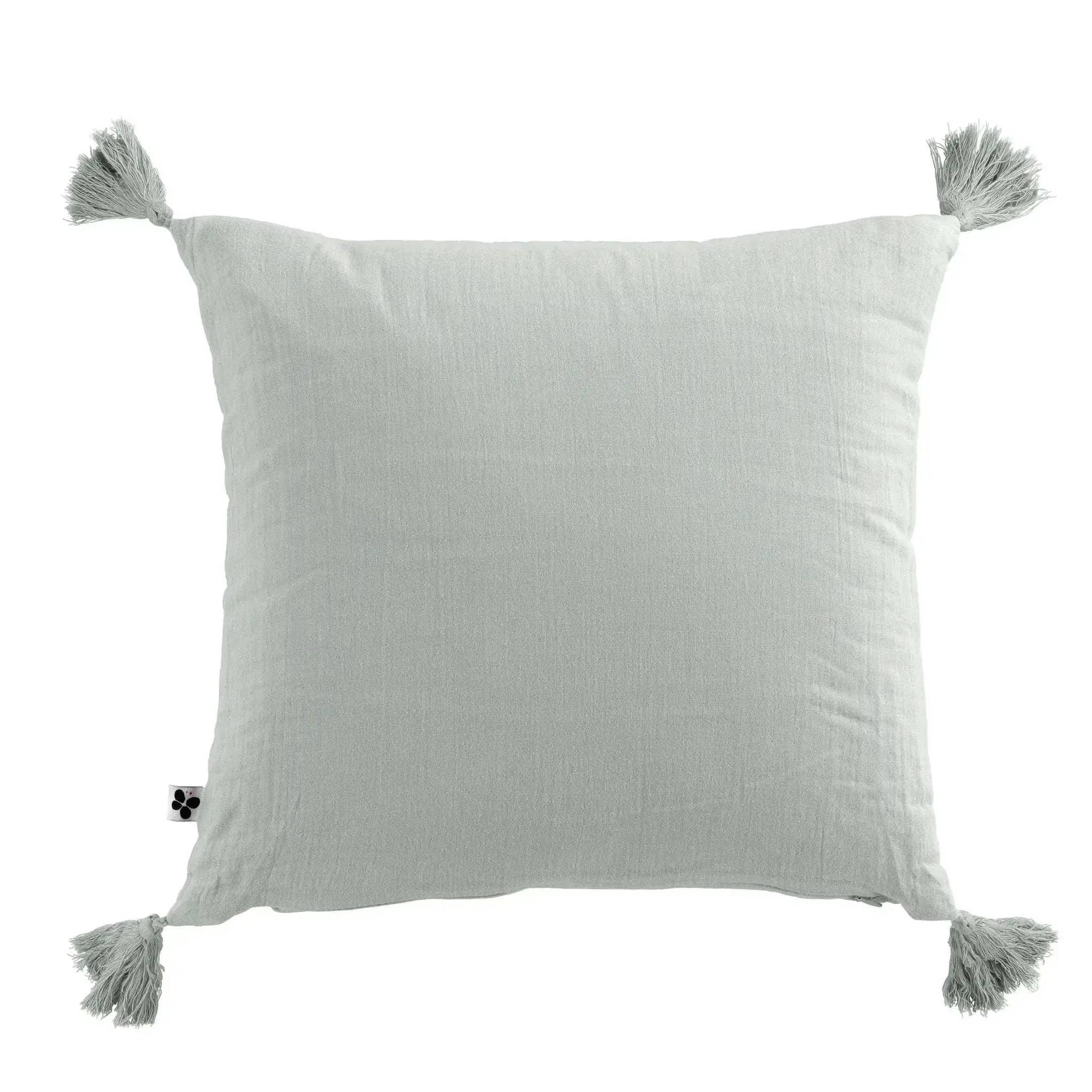 Coussin déhoussable avec pompons 40 x 40 cm Gaze de coton unie GAÏA Eucalyptus by L'effet papillon