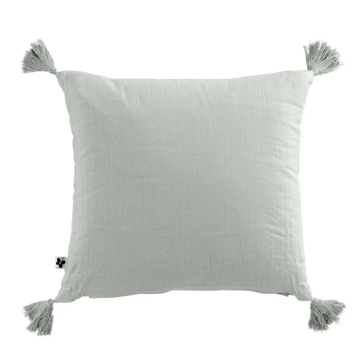 Coussin déhoussable avec pompons 40 x 40 cm Gaze de coton unie GAÏA Eucalyptus by L'effet papillon