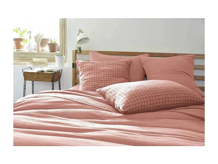 Drap plat 240 x 300 cm Gaze de coton unie GAÏA Rose pêche by L'effet papillon