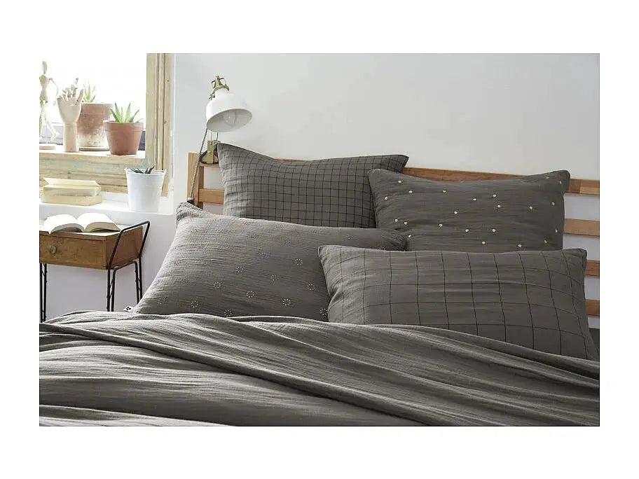 Drap plat 240 x 300 cm Gaze de coton unie GAÏA Granit by L'effet papillon