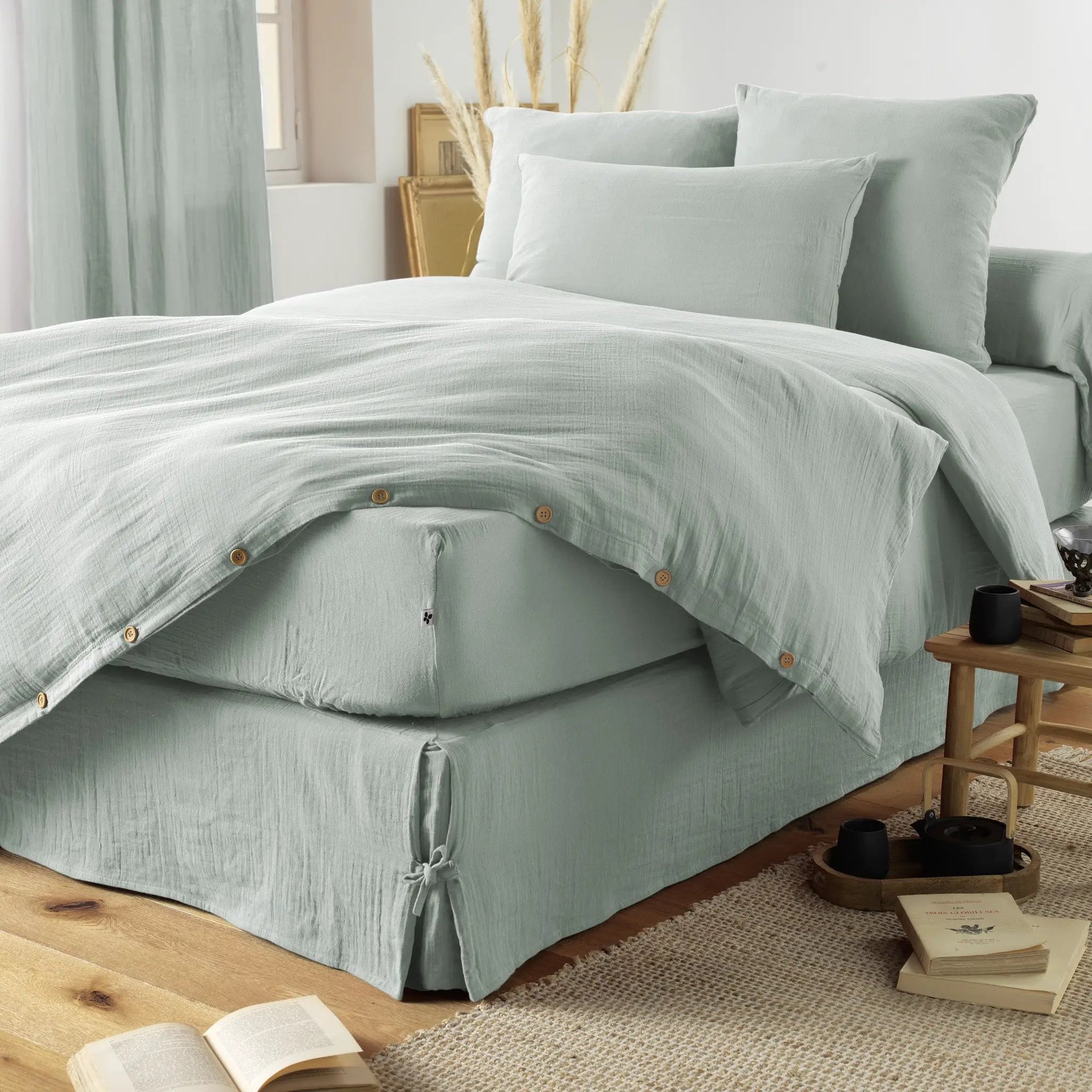 Housse de couette 140 x 200 cm Gaze de coton unie GAÏA Eucalyptus by L'effet papillon