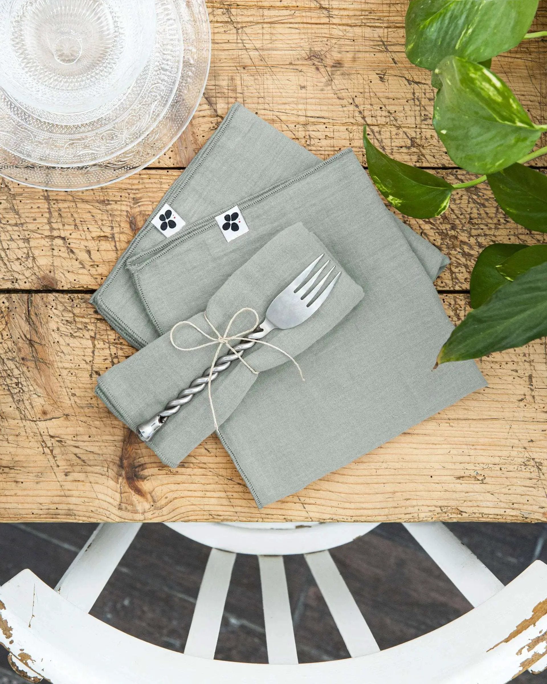 Lot de 3 serviettes 40 x 40 cm Gaze de coton unie GAÏA Eucalyptus by L'effet papillon
