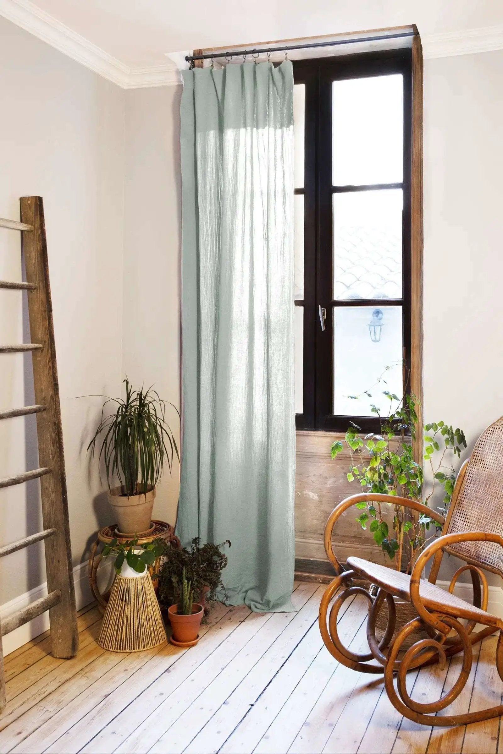 Rideau ajustable + 8 anneaux pince 140 x 300 cm Gaze de coton unie GAÏA Eucalyptus by L'effet papillon