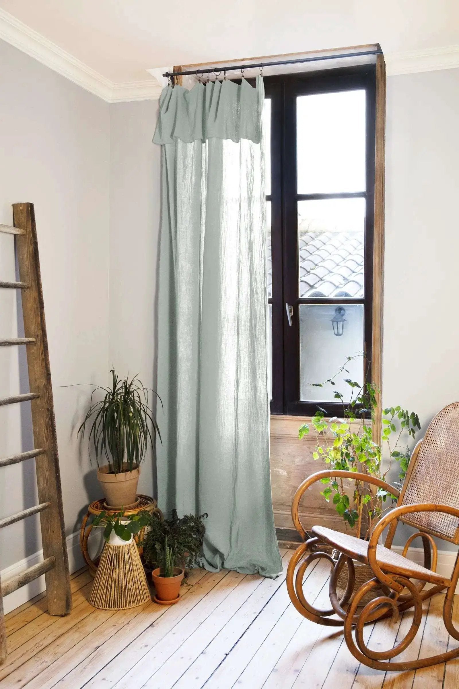 Rideau ajustable + 8 anneaux pince 140 x 300 cm Gaze de coton unie GAÏA Eucalyptus by L'effet papillon