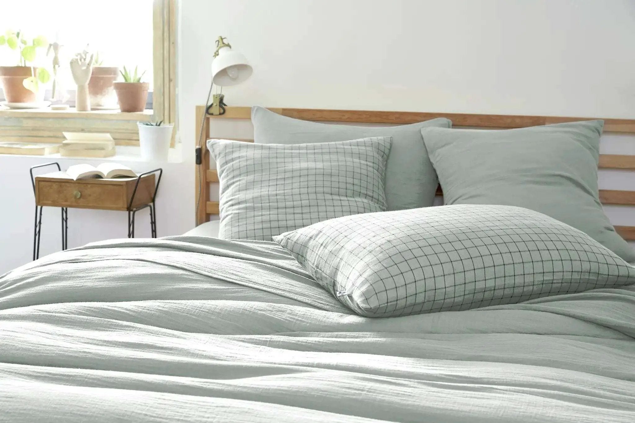 Taie d'oreiller Gaze de coton GAÏA MIX Eucalyptus by L'effet papillon
