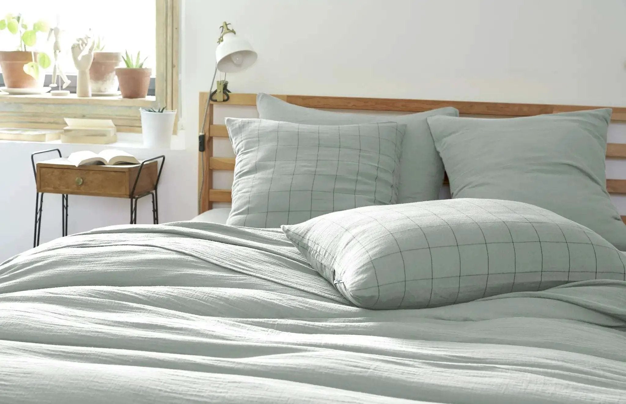 Taie d'oreiller Gaze de coton GAÏA MATCH Eucalyptus by L'effet papillon