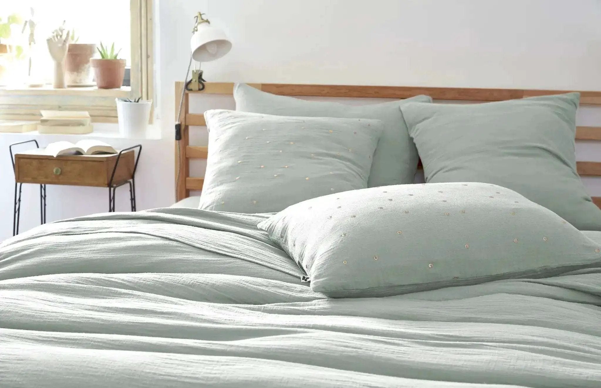 Taie d'oreiller Gaze de coton GAÏA CHIC Eucalyptus by L'effet papillon