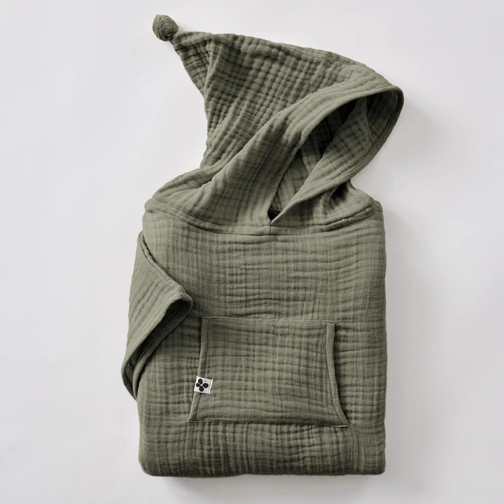 Poncho enfant mixte 2/5 ans Gaze de coton unie GAÏA Romarin by L'effet papillon