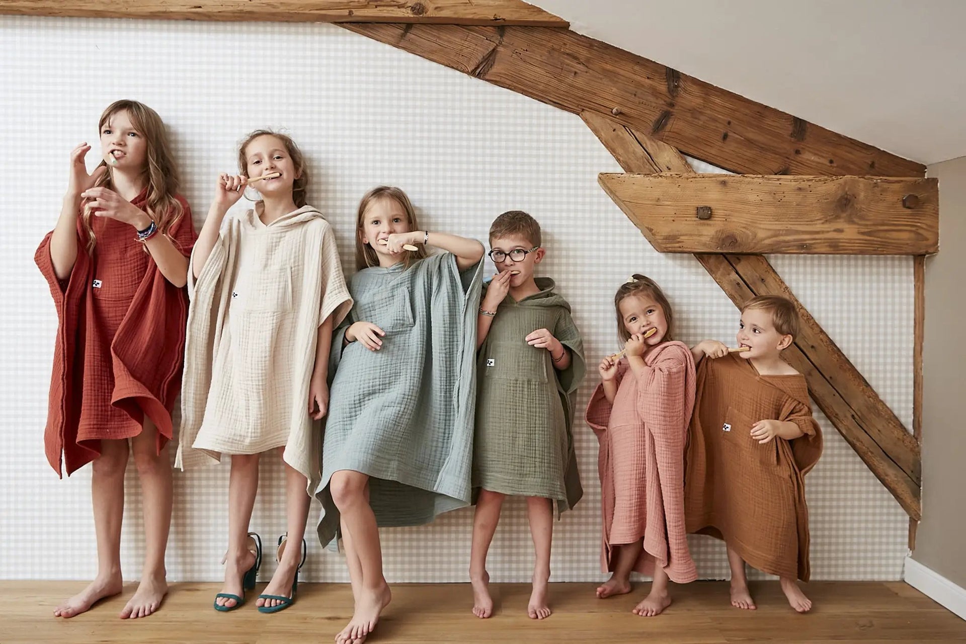 Poncho enfant mixte 2/5 ans Gaze de coton unie GAÏA Eucalyptus by L'effet papillon