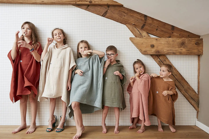 Poncho enfant mixte 2/5 ans Gaze de coton unie GAÏA Eucalyptus by L'effet papillon