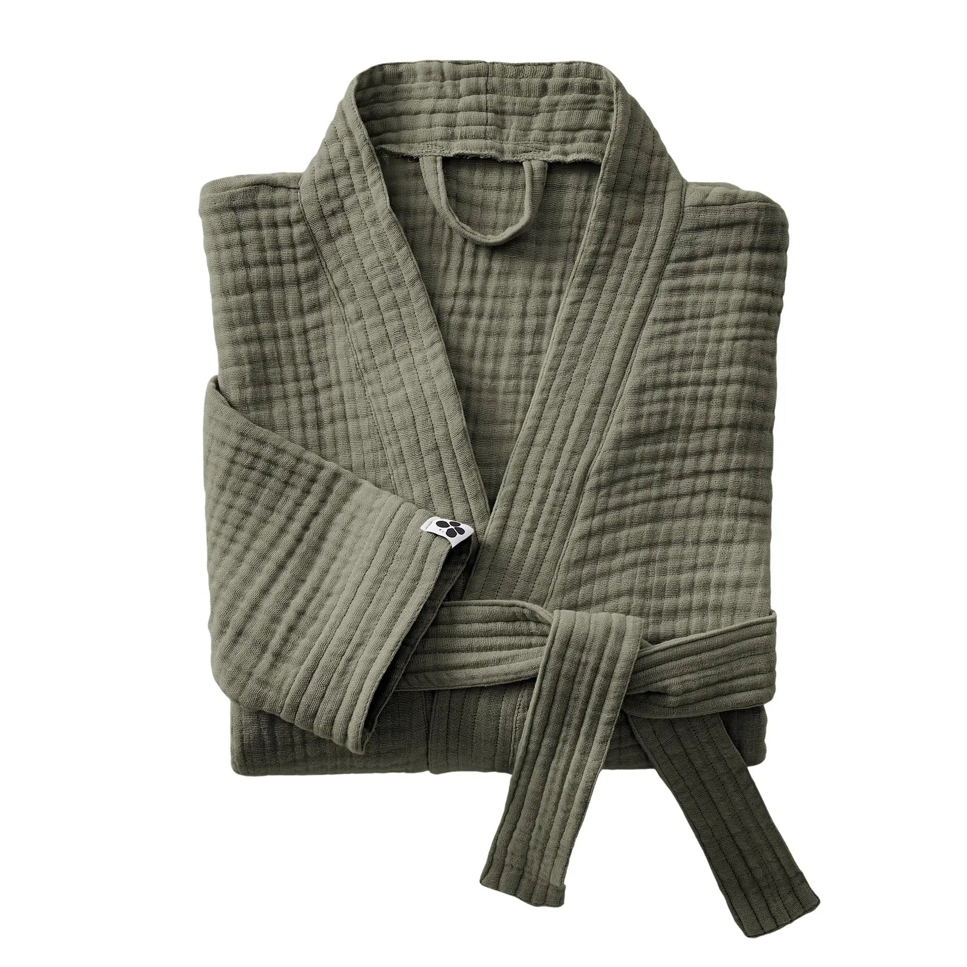 Peignoir kimono mixte S/M Gaze de coton unie GAÏA Romarin by L'effet papillon