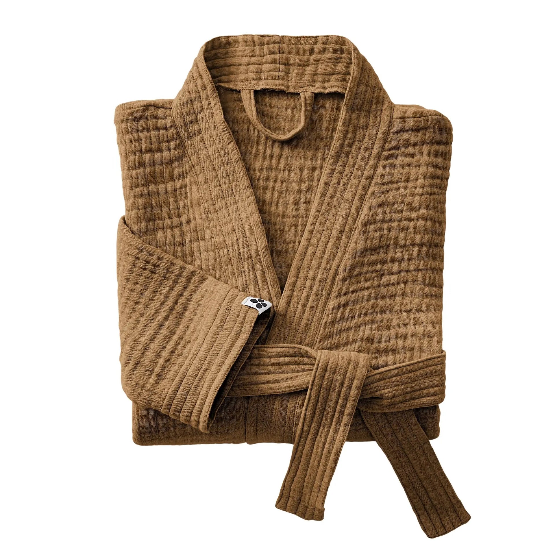 Peignoir kimono mixte S/M Gaze de coton unie GAÏA Camel by L'effet papillon